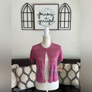 Teddi Petite Hot Pink Floral Iris Detail Crochet Button Up Cardigan Size SP